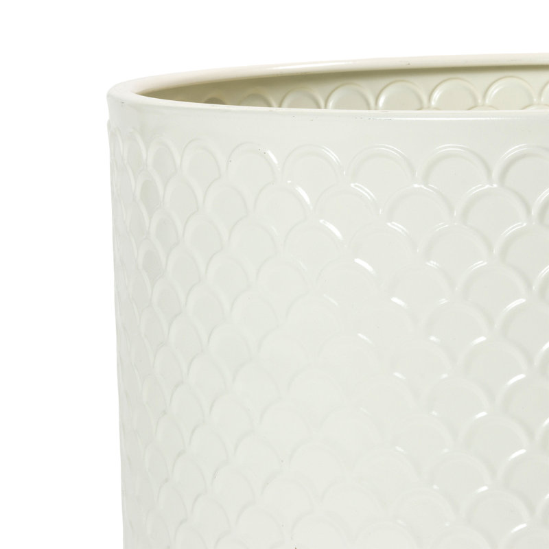 White Ceramic Planter with Black Metal Base, 14.75"