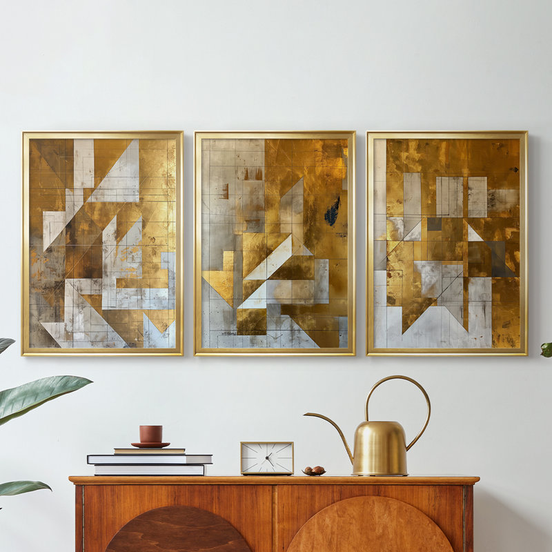 ABSTRACT Series CXV - Toile tendue avec châssis sur mesure - 3 pièces, H 21 po x l 30 po, Doré