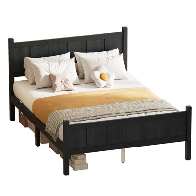 Lit à panneau plat avec tête et pied de lit, lit plateforme minimaliste moderne avec finition grain de bois, style Shaker et style campagnard