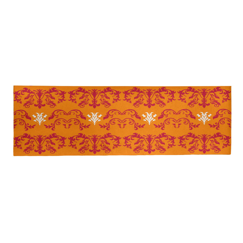Tapis de couloir orange damassé