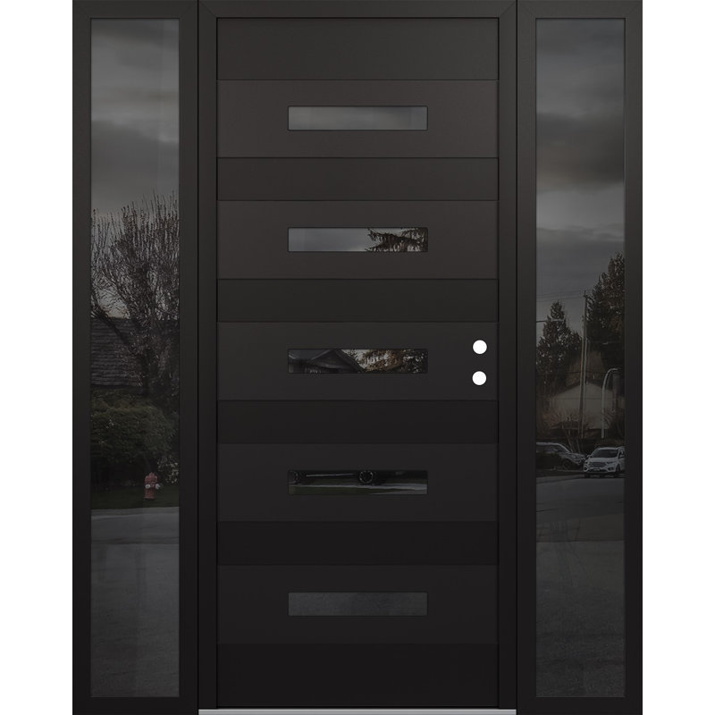 D9 60 po. X 80 po Panneau d'entrée en verre noir et noir à panneau avec 2 portes avant en verre à miroir, L 60 po x H 80 po