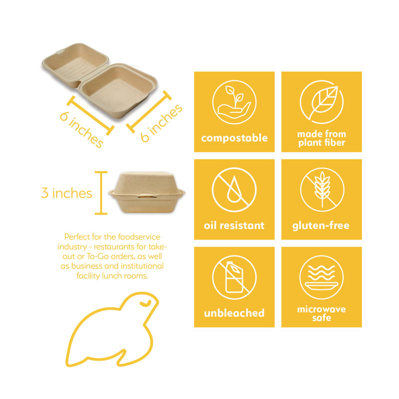 Contenants alimentaires jetables 100% compostables avec couvercles [paquet de 250]