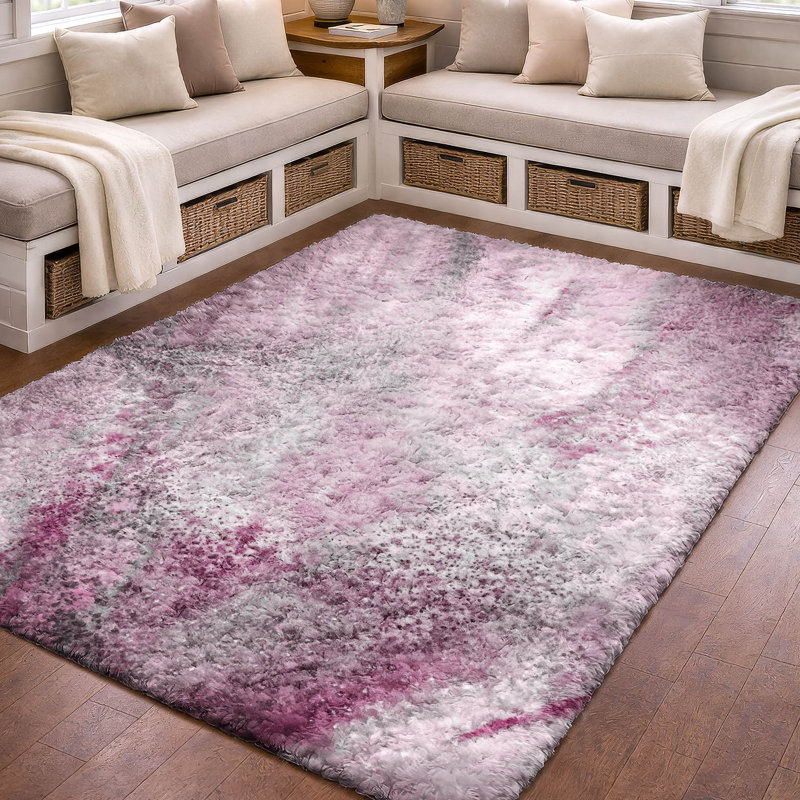 Tapis de qualité supérieure lavable à la machine à poils longs ADS505, Rose, 10 pi x 14 pi