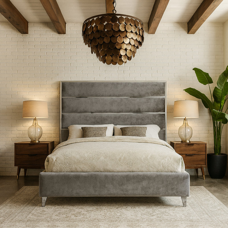 Dietz Upholstered Platform Bed, Queen, Grey Velvet
