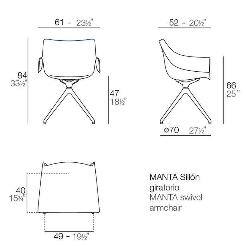 Manta 23.5" W Swivel Armchair, Black, Black