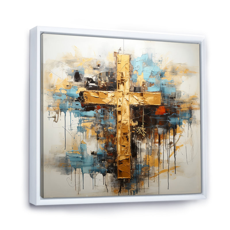 Divine Love, croix religieuse III sur toile, Cadre flottant blanc, H 16 po x l 16 po x P 1 po