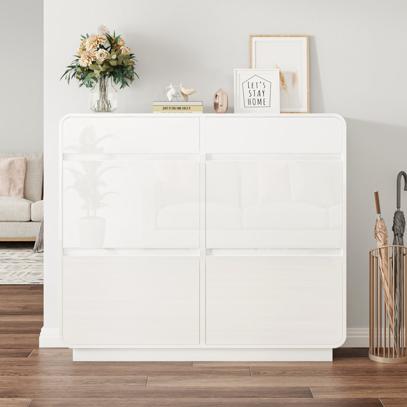 Armoire à chaussures avec 2 grands tiroirs rabattables, H 40,9 po x l 47,2 po x P 9,8 po, Blanc très luisant