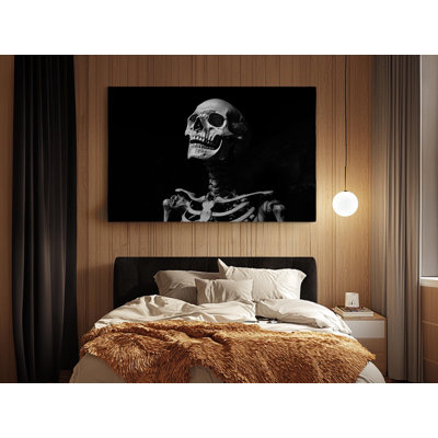 Squelette noir et blanc sur toile de haute qualité - décoration murale fabriquée à la main - art élégant - cadeau - décoration murale
