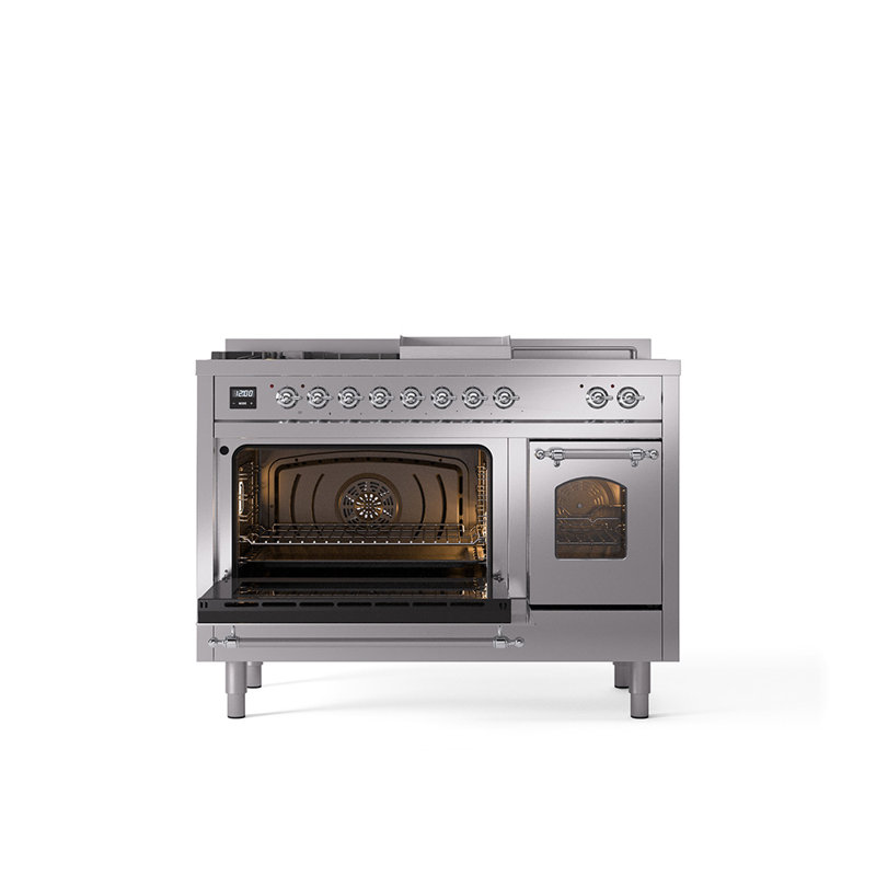 ILVE Nostalgie II 48 Dual Fuel Range, Burgundy/Brass, Natural Gas