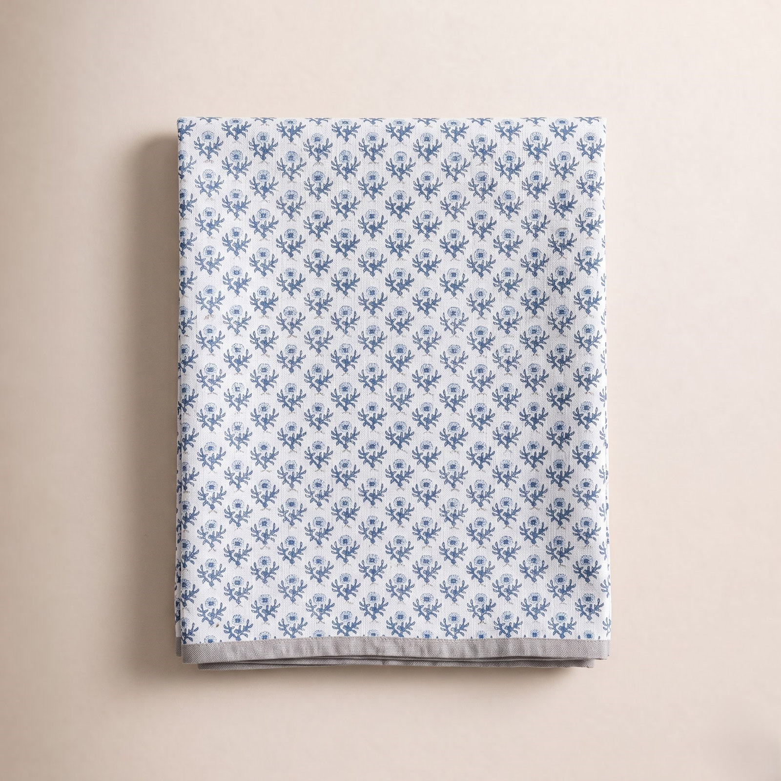 Hand-Blocked Table Runner, 18" W x 108" L, Blue Bloom