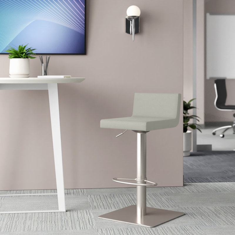 Tabouret de bar Gladwell, Similicuir gris (610) et acier inoxydable brossé