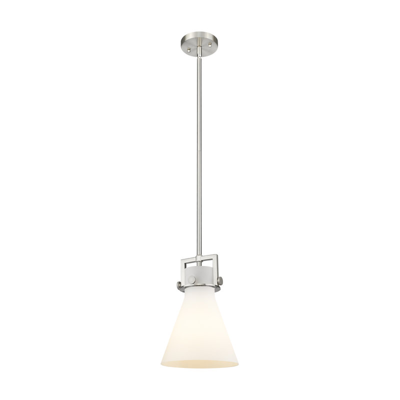Luminaire suspendu avec tige 30 po Coterie, Blanc mat, Nickel satiné, H 11,38 po x l 8 po x P 8 po