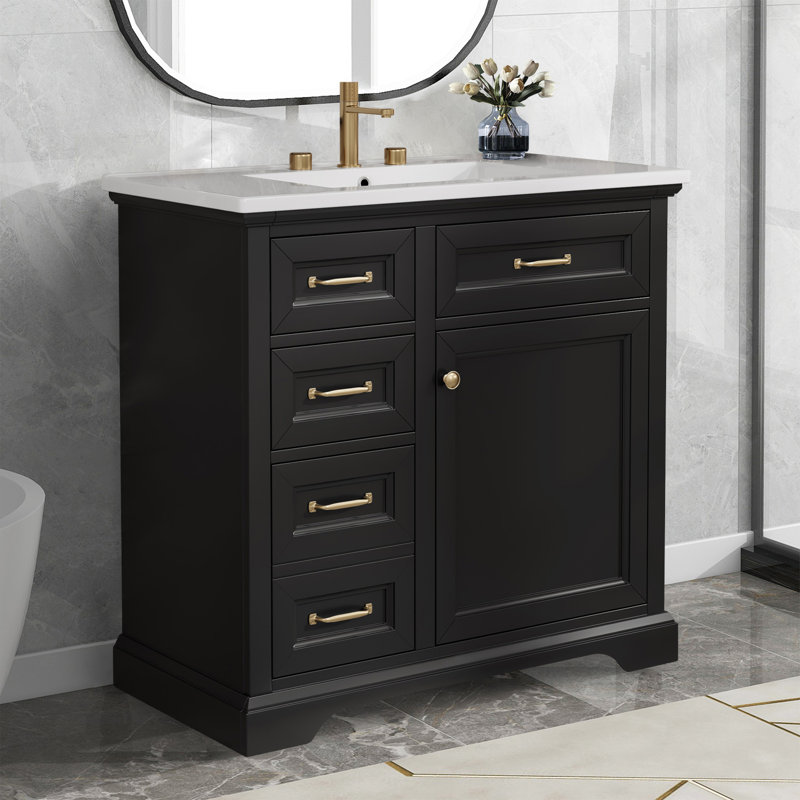 Meuble-lavabo moderne 36 "avec lavabo en céramique, Noir