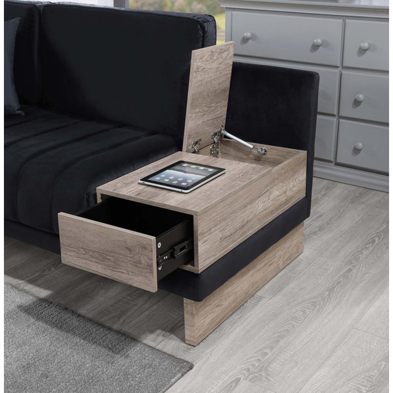 Canapé modulaire réversible en velours l 122,5 po Messina avec compartiment de rangement, tiroir, ports USB, prises de recharge