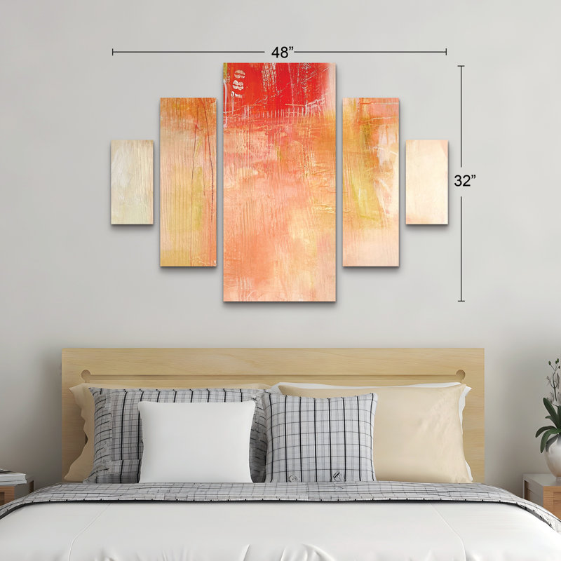 Ensemble de 5 panneaux muraux - Mila Apperlo «Orange 789», art mural sur toile pour le salon, la chambre à coucher ou le bureau 