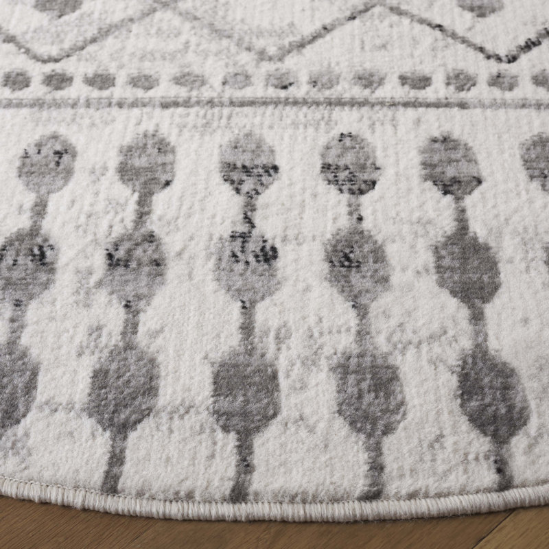 Lapanne Temple Bcf/Jute/Latex/Overlock Southwestern Rug in Ivory/Grey, Round 6'7"