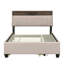 Lit plateforme tapissier pleine grandeur avec tête de lit, gigogne, 2 tiroirs et un ensemble de prises et ports USB, tissu en lin, beige