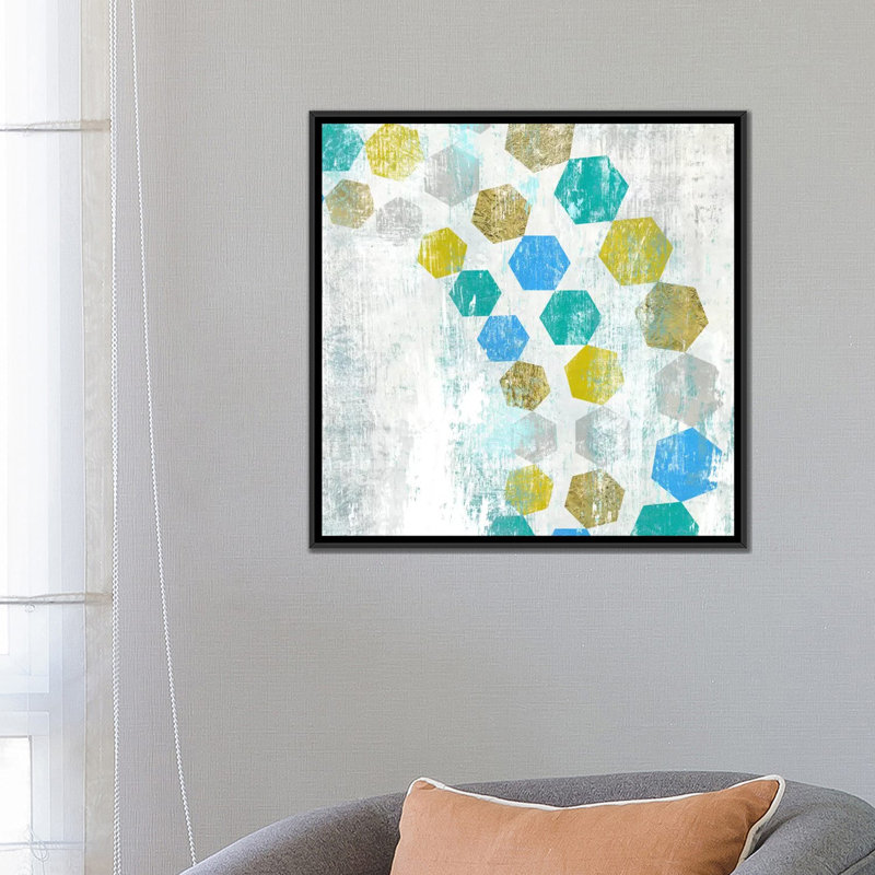 « hexagone iv », reproduction sur toile, H 18 po x l 18 po x P 1,5 po, Toile avec cadre noir, Pas de tapis