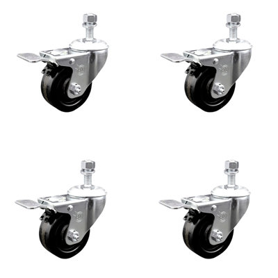 Swivel 10mm Threaded Stem Caster Set 2 Total Lock Brake SCC