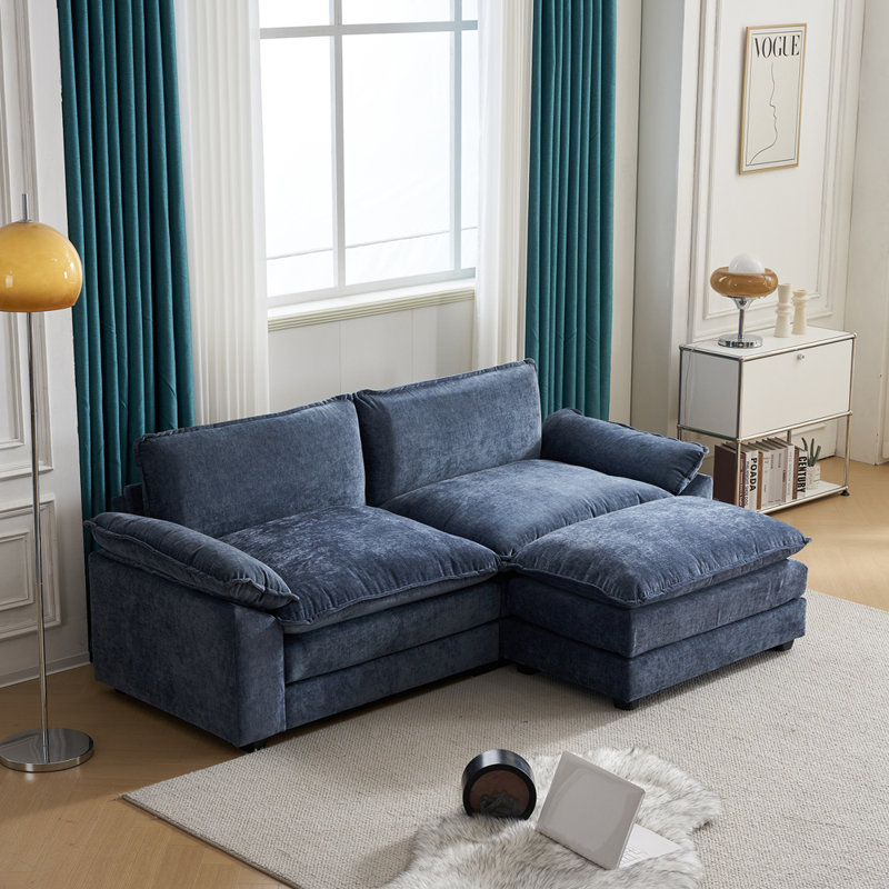 Canapé et canapé avec repose-pieds Avrilynn, Chenille bleu, 85.4"W x 33.5"H x 54"D (2-seat)