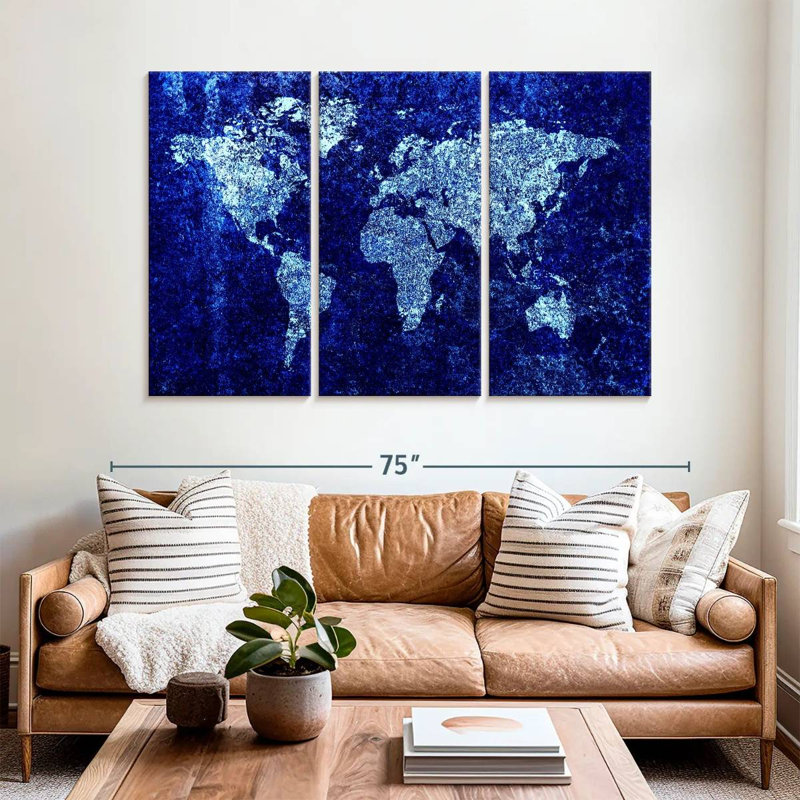 Carte du monde bleue fraîche Aliaz, H 42 po x l 65 po