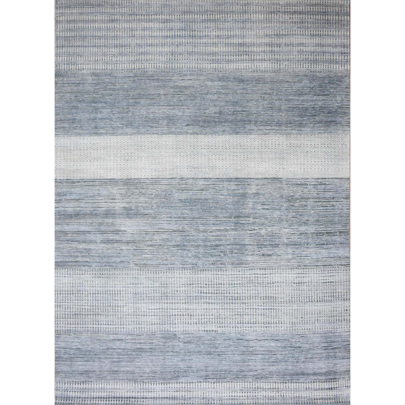 Tapis rectangulaire en laine / soie noué à la main gris, Rectangle 8 pi x 10 pi