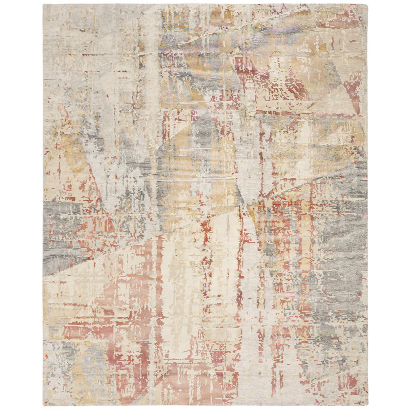 Tapis beige / viscose en laine / coton noué à la main Tiffany, Rectangle 10 pi x 14 pi