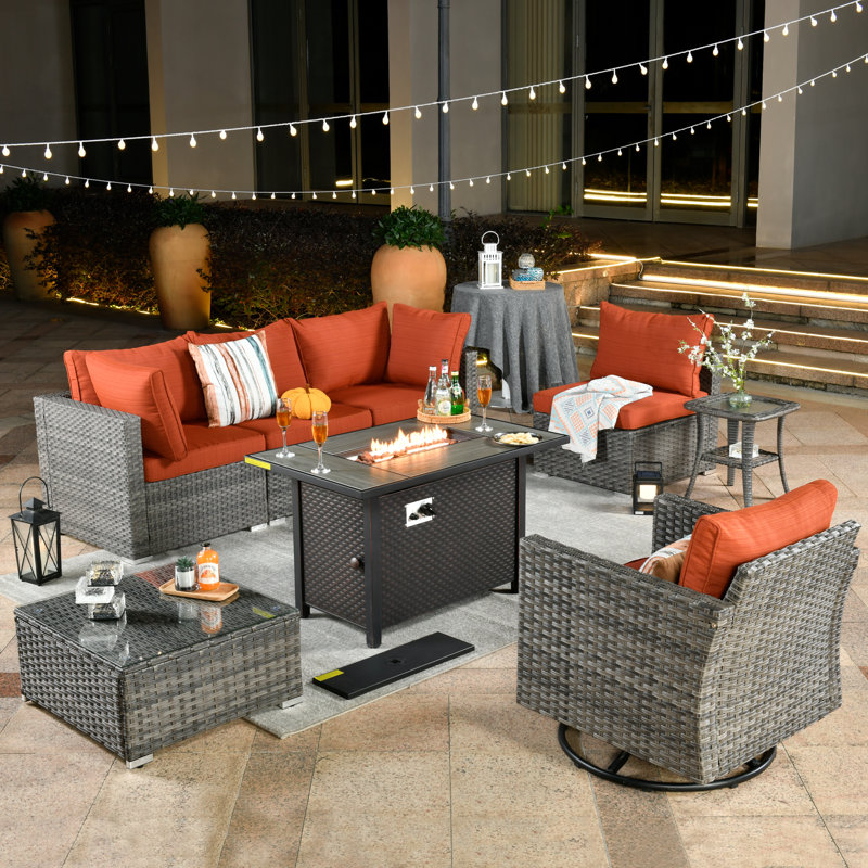 Canapé modulaire d'extérieur 8 pièces avec coussins 8 pièces, Orange-rouge