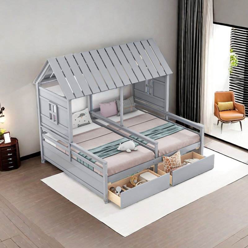 Lit plateforme avec rangement Adylyn, Gris
