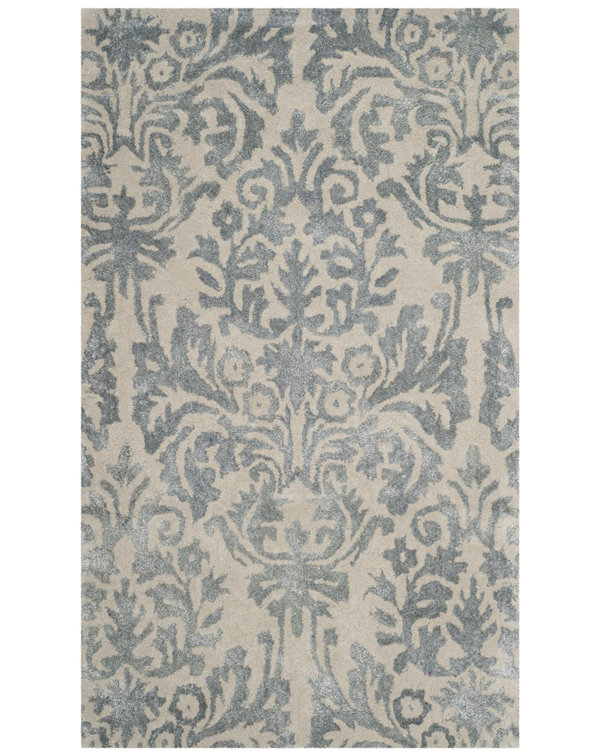 Domingues Hand Tufted Wool/Viscose/Cotton Rug in Ivory/Silver