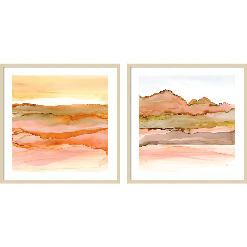 "Desertscapes" - ensemble de 2, par Art mural encadré, H 33 po x l 69 po, Brun