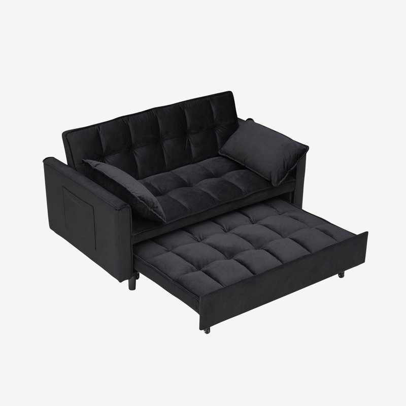 Convertible Sleeper With Pull-Out Bed, Black Velvet