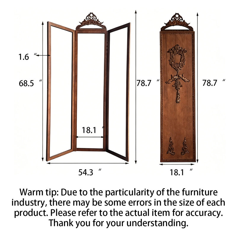 Medieval-Style Tang-Style Wooden Three-Fold Engraved Full-Length Mirror
