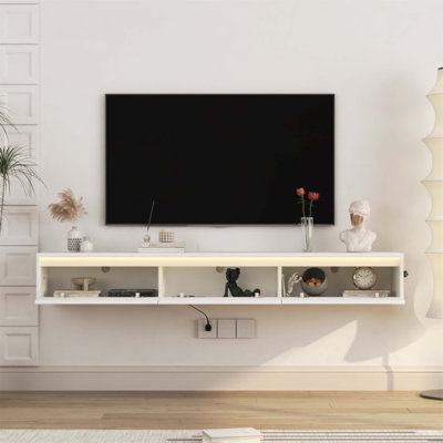 Floating TV Stand  with Led Lights & Power Outlet,High Gloss TV Cabinet