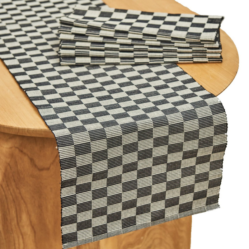 Handloomed Checkered Table Runner, Black