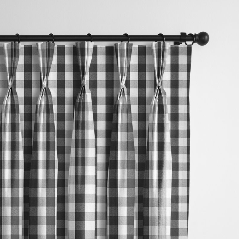 Walker Check Pinch Pleat Room Darkening Curtain Pair (Set of 2), Iron, 20" W x 84" L