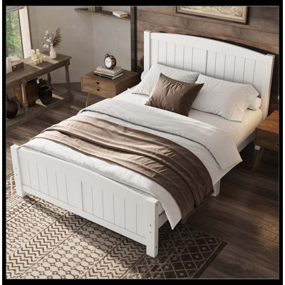 Full Size Platform Bed, Solid Wood Platform Bed With Support Slats And Strong Structure, No Box Spring Needed, White