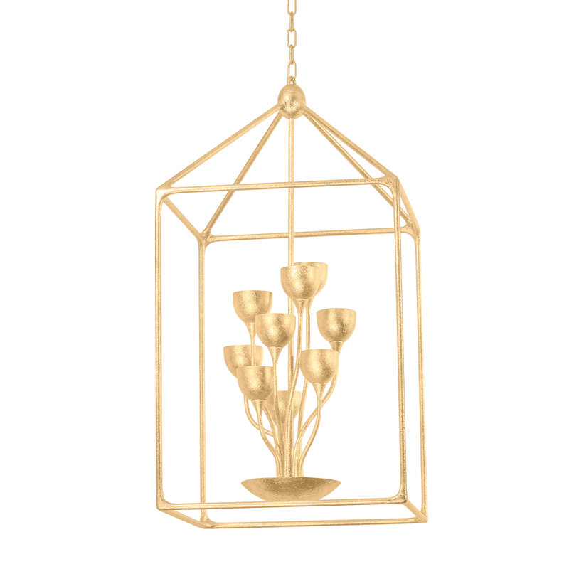 Luminaire suspendu 12 lumières Westwood, Feuille d'or rétro