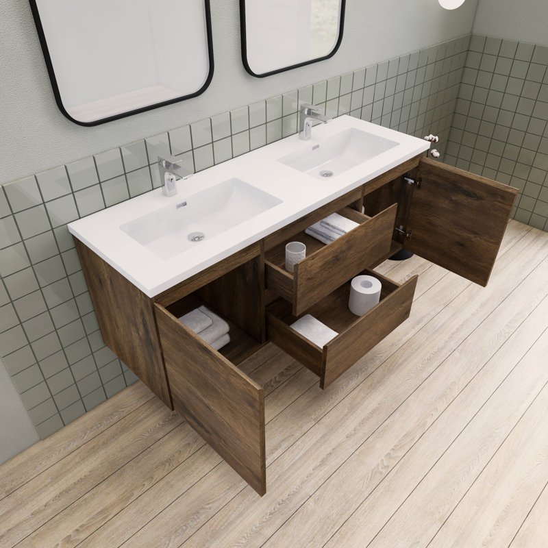 Meuble-lavabo double 60 po Alcester Ivy Bronx, Palissandre