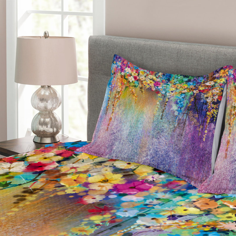 Flower Traditional Polyester Floral Coverlet, Queen Coverlet + 2 Shams