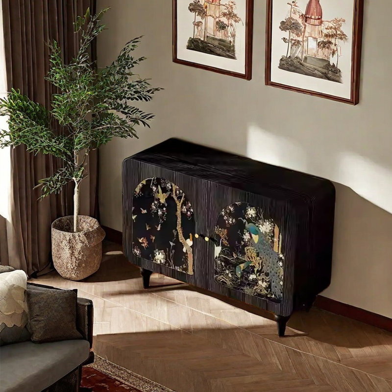 Armoire d'appoint grande capacité à motif artistique, Noir