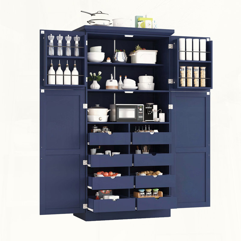 Garde-manger autoportant avec 8 plateaux coulissants, Bleu