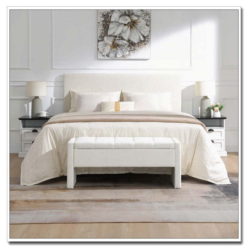 Banc de lit moderne avec rangement, Beige