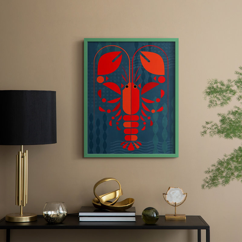 Reproduction encadrée Geo Lobster II - bois massif, H 30 po x l 24 po, Vert