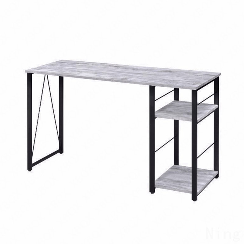 Bureau d'écriture rectangulaire blanc antique et noir avec tablette à 2 niveaux, H 28 po x L 47 po x l 19 po, Blanc
