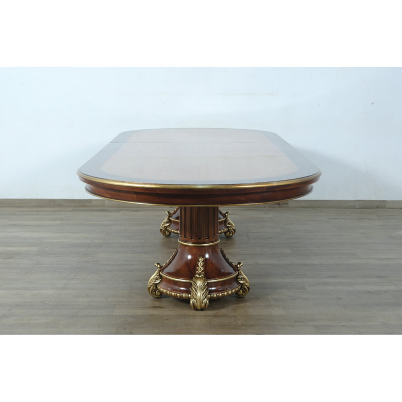 11 Piece Veronica Dining Set With Black Gold Chair, Red/Gold