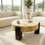 Table basse 33 po ronde avec rangement en bois de ronce, table basse moderne à compartiments cachés, table d'appoint robuste à 3 pieds pour le salon, petite pièce