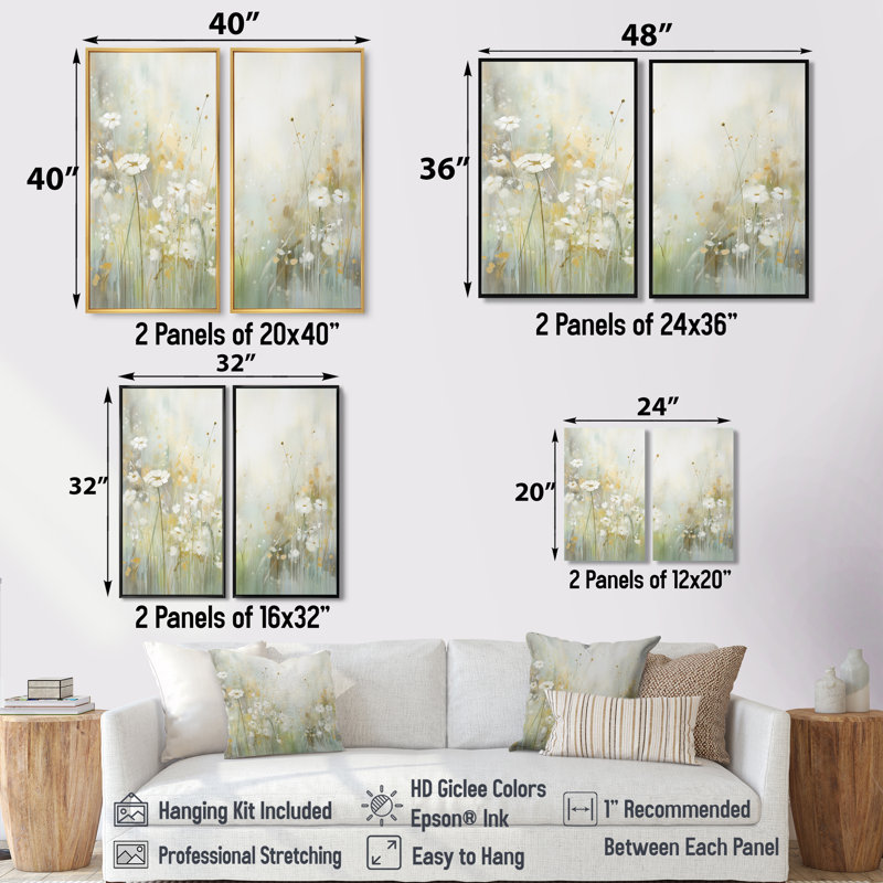«Green Beige Serene Meadows II - Abstract Botanicals», impression sur toile surdimensionnée 2 pièces, H 20 po x l 24 po