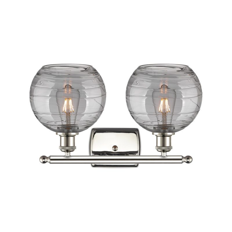 Éclairage pour meuble-lavabo à 2 lumières à intensité variable Halvorson, Nickel poli, Ampoule non incluse, Gris fumée clair