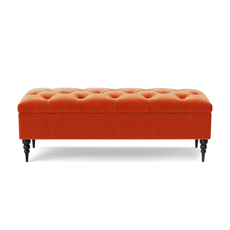 Safar Wide Tufted Rectangle Ottoman Storage Bench – Upholstery Plush Velvet Shoe Bench with Black Turned Wooden Legs